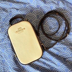 Coach Eva Phone Crossbody Color Block Beige Tan Brown